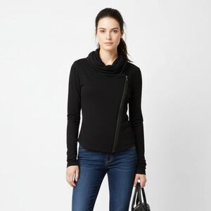 BCBG Max Azria Black Zip Up Attached Scarf Athleisure Long Sleeve Jacket S Small